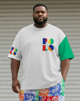 Big & Tall Men's Colorful Geometric Letters Colorblock Floral Print Round Neck Short Sleeve T-Shirt Shorts Suit